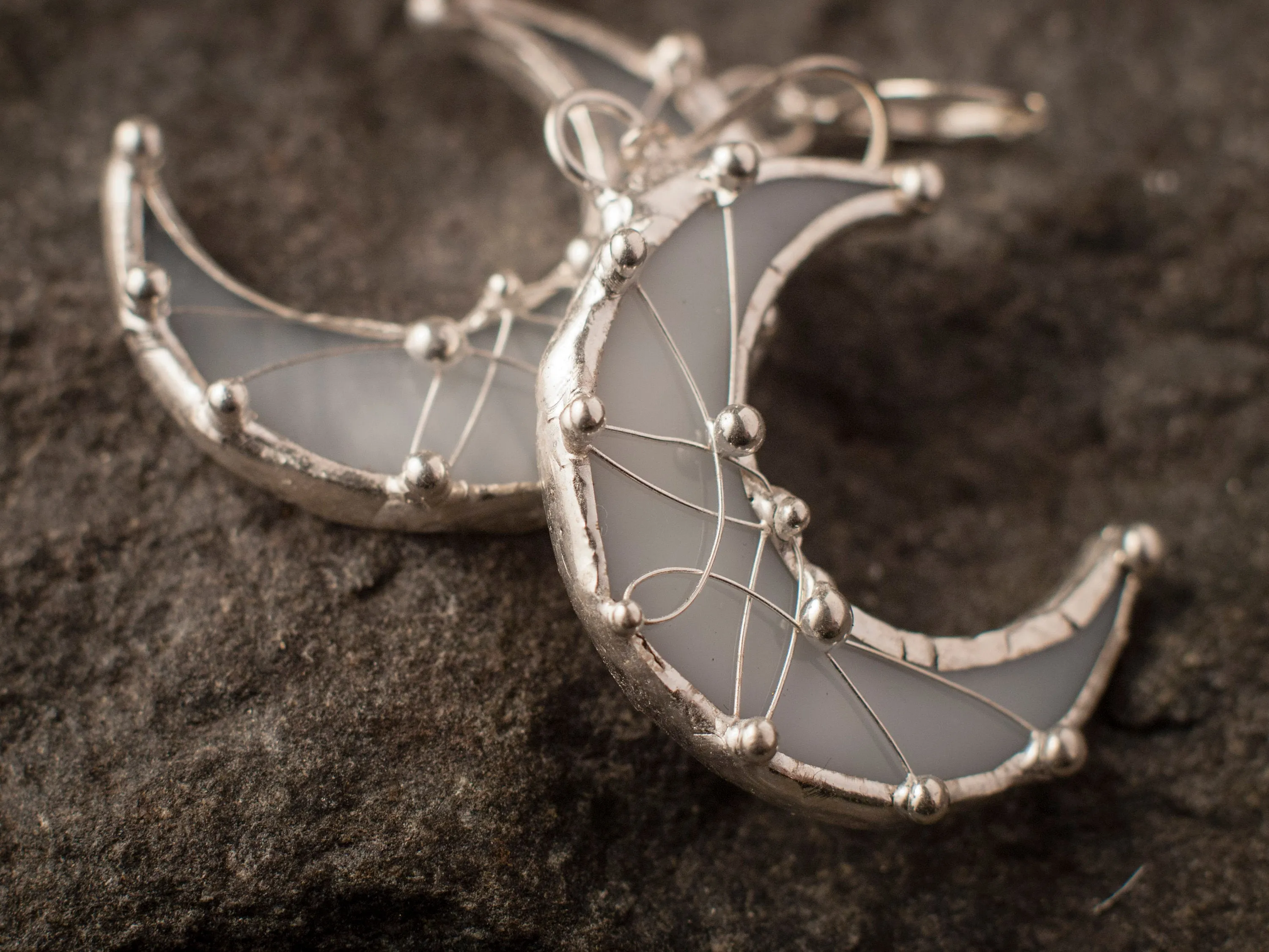 White Crescent Moon Earrings