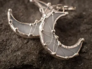 White Crescent Moon Earrings