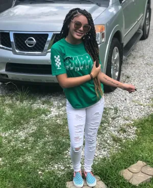 White Drippin Outline | Green Tee (Solid Checkered Drippin Sleeve)
