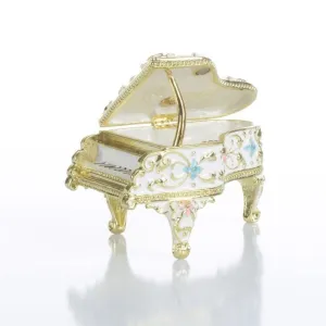 White Grand Piano Trinket Box decorated with flowers