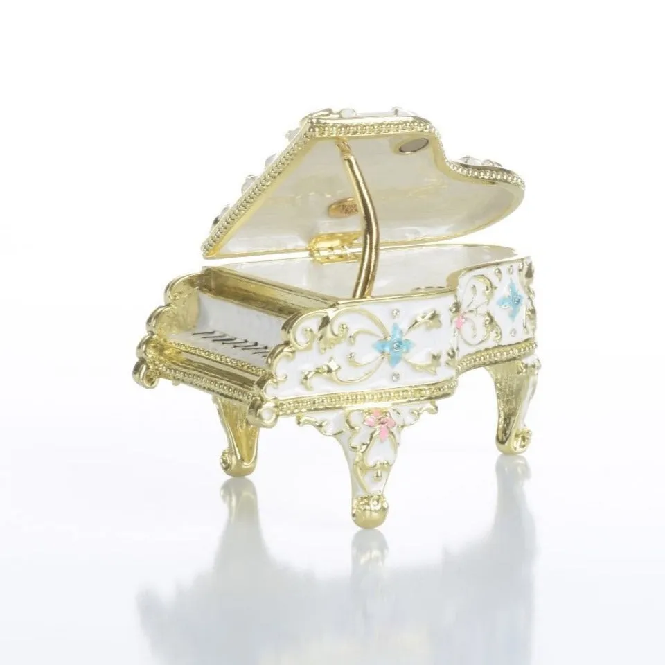 White Grand Piano Trinket Box decorated with flowers