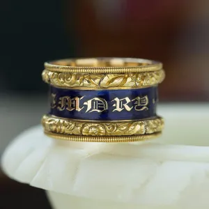 Wide Georgian Blue Enamel Memorial Ring