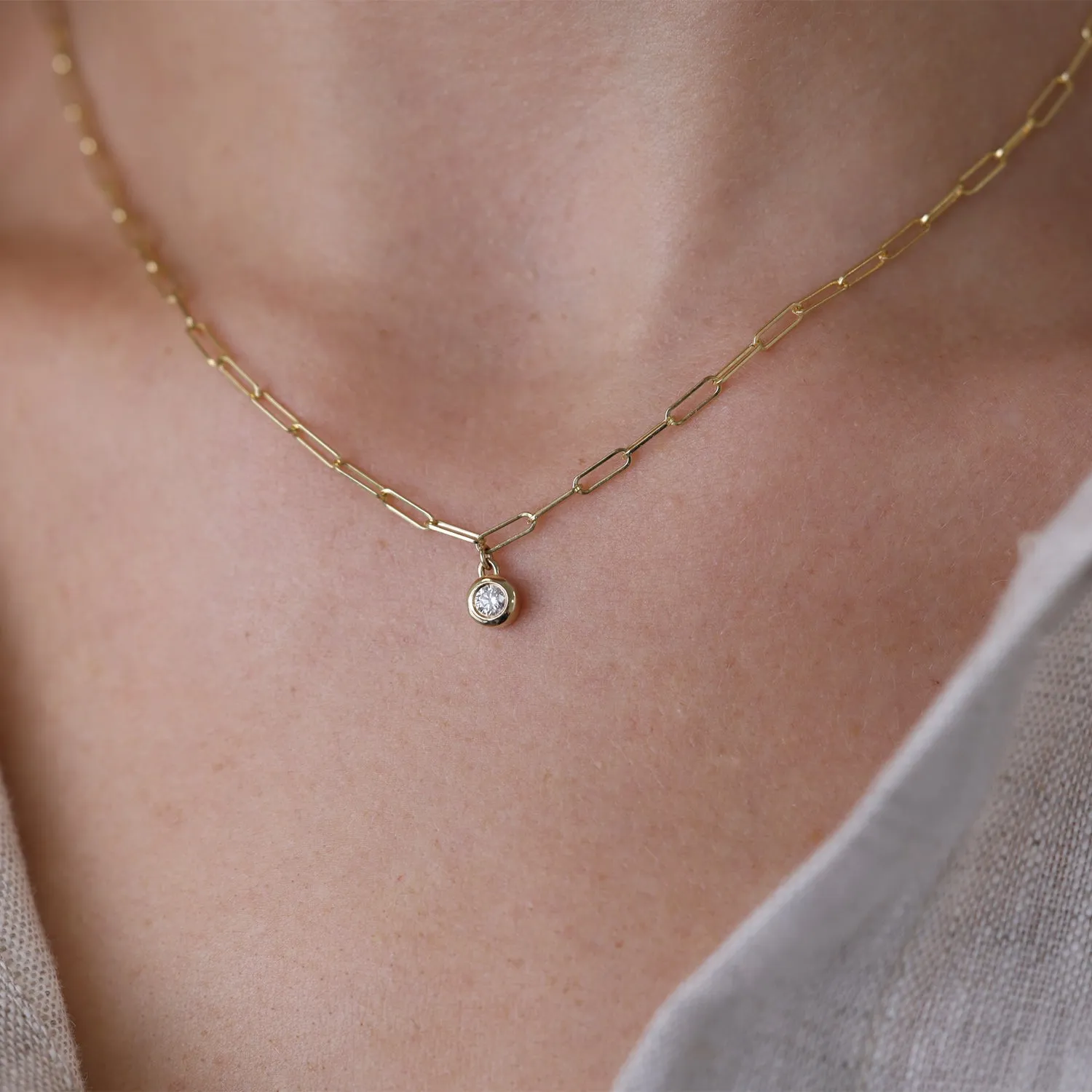 Wire Paperclip Diamond Bezel Necklace