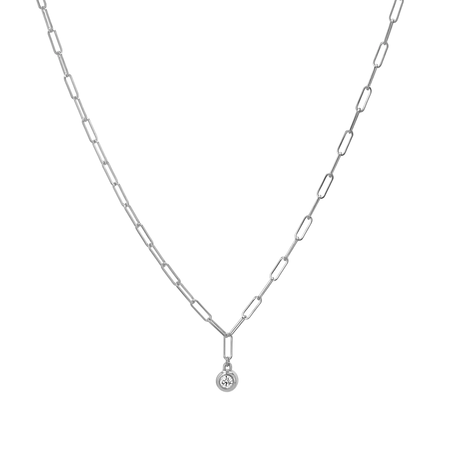Wire Paperclip Diamond Bezel Necklace
