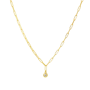 Wire Paperclip Diamond Bezel Necklace
