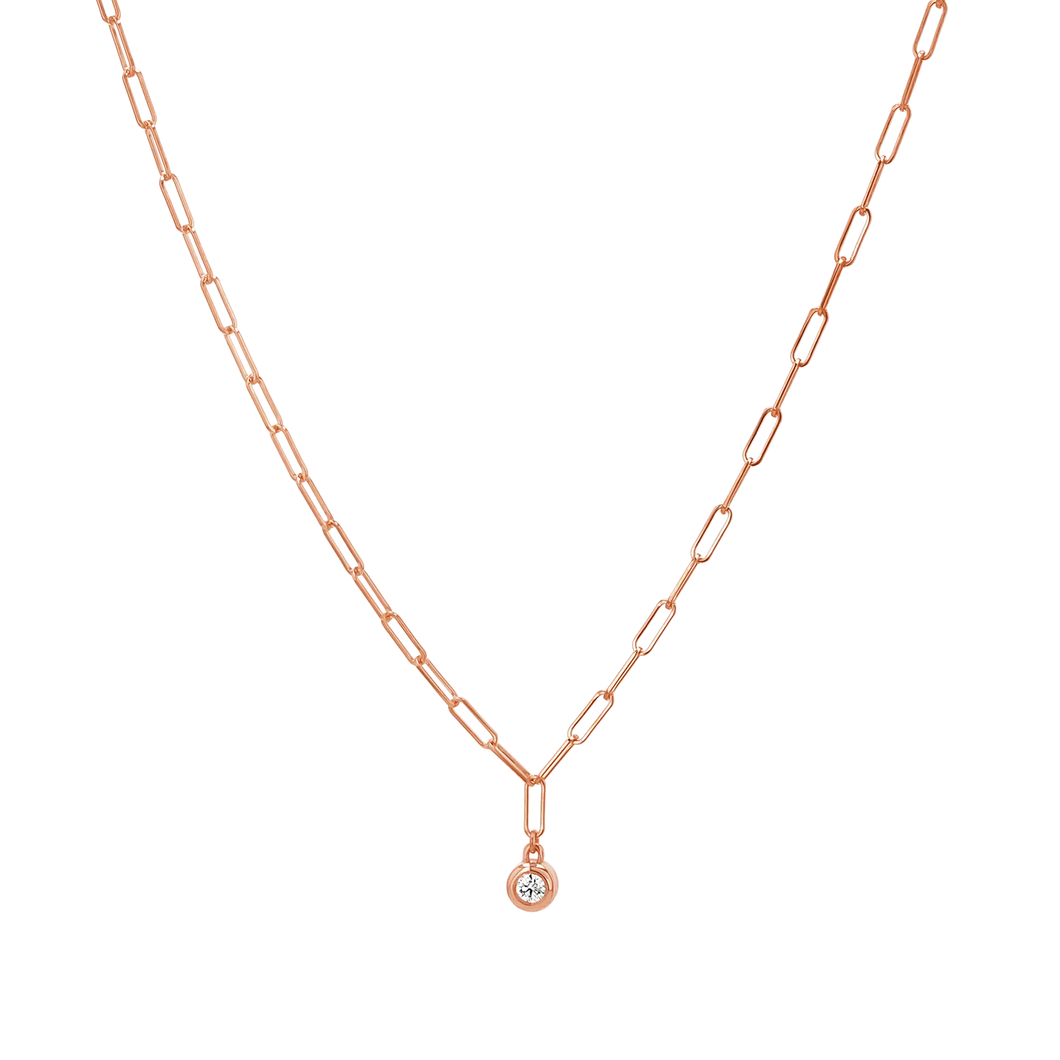 Wire Paperclip Diamond Bezel Necklace