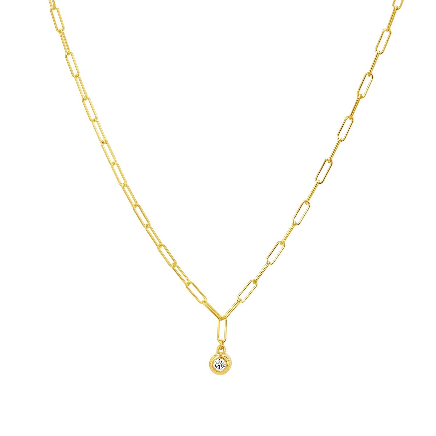 Wire Paperclip Diamond Bezel Necklace