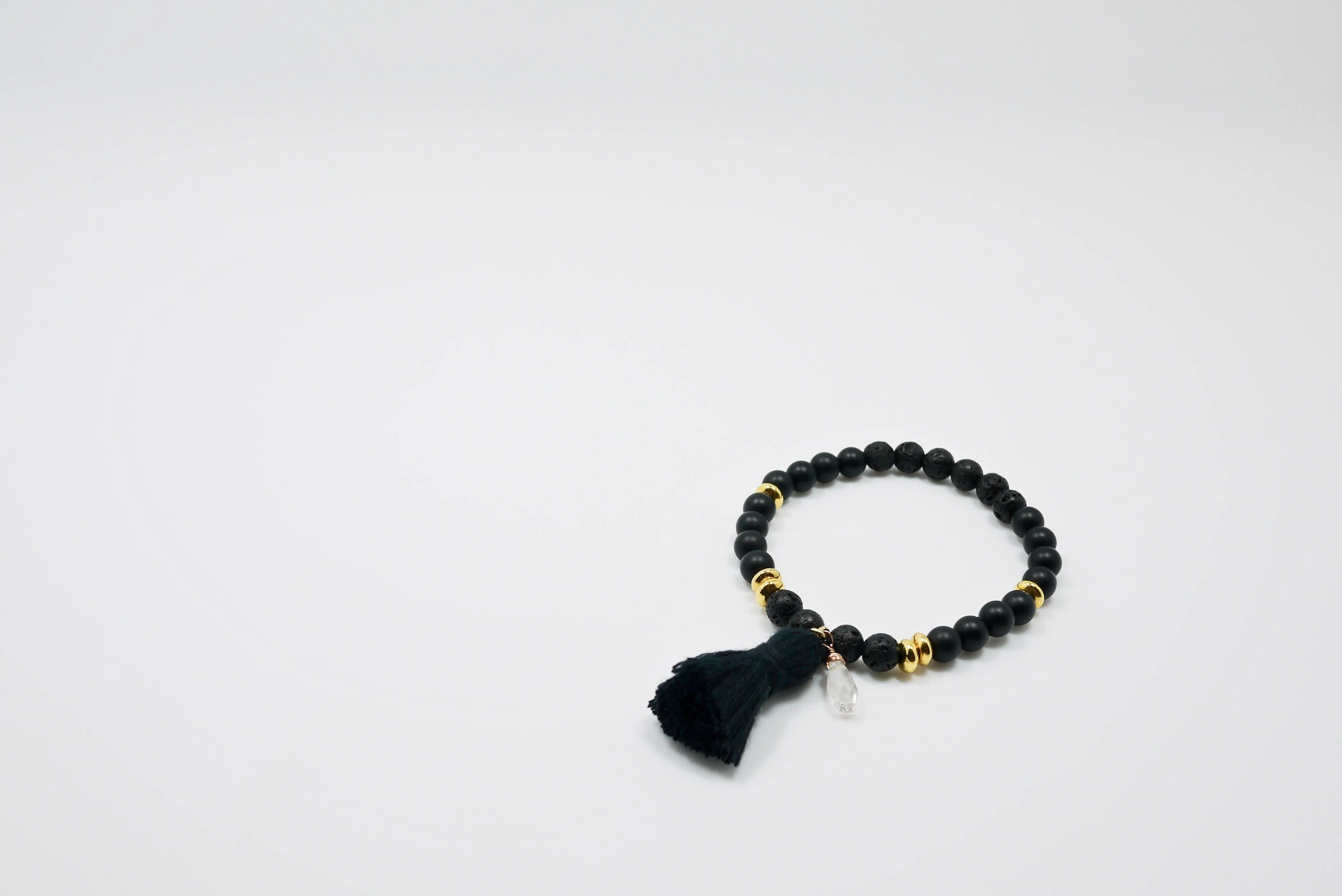 Women's Lavastone, Matte Agate, Tassle with Clear Quartz Bracelet