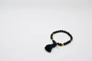 Women's Lavastone, Matte Agate, Tassle with Clear Quartz Bracelet