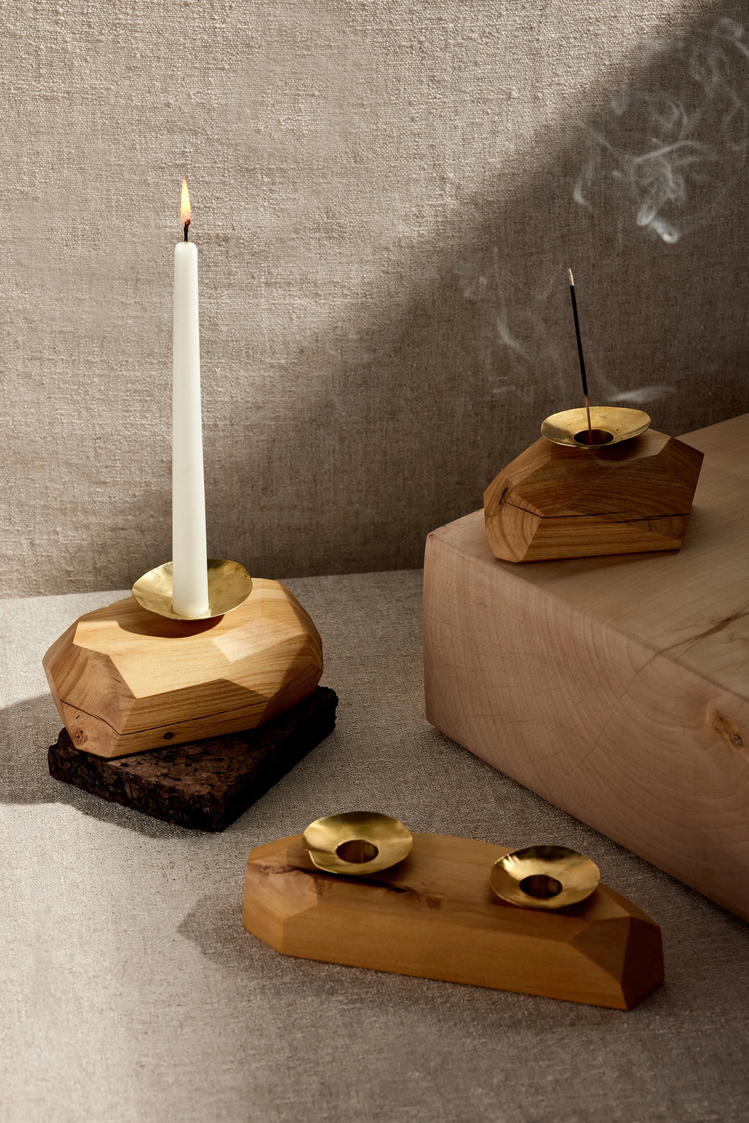 Wood Incense and Candle Holder by Dor Kie