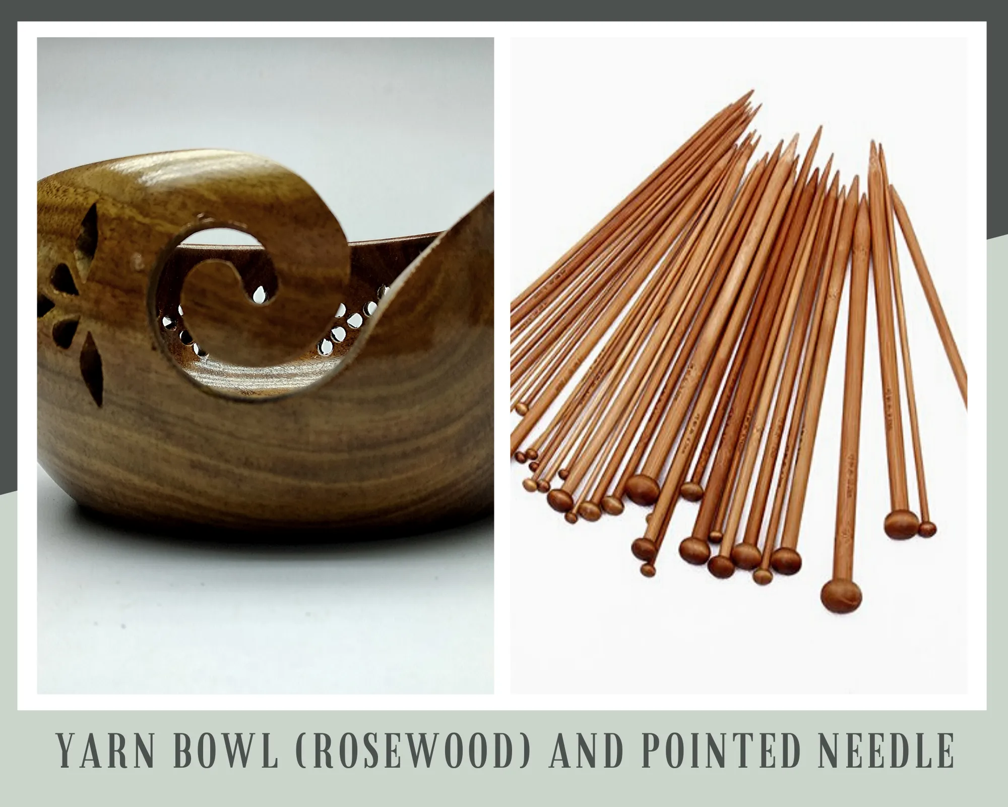 Yarn Bowl Rosewood and Pointed Knitting Needle
