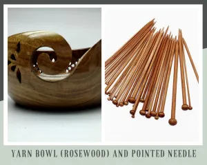 Yarn Bowl Rosewood and Pointed Knitting Needle
