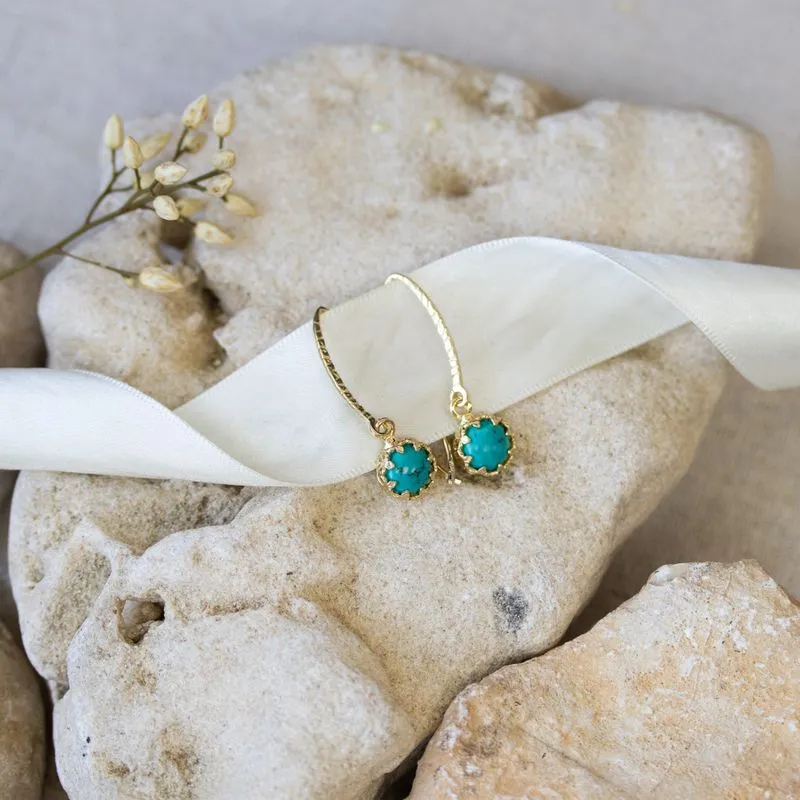 Yellow Gold Plated Drop Earrings Inlaid with Turquoise