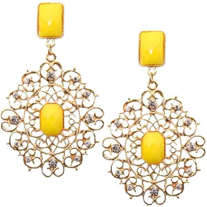 Yellow Rhinestone Filigree Post Earrings